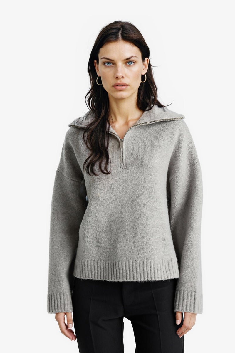 DeFacto Grey Woman Oversize Fit Half Zip Collar Knit Pullover Casual - Image 2